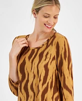 Jm Collection Petite Zebra Stitch 3/4-Sleeve Top, Created for Macy's