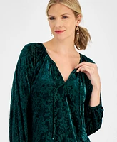 Jm Collection Women's Burnout Velvet Split-Neck Top, Created for Macy's