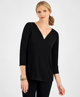 Jm Collection Women's V-Neck 3/4-Sleeve Top, Created for Macy's