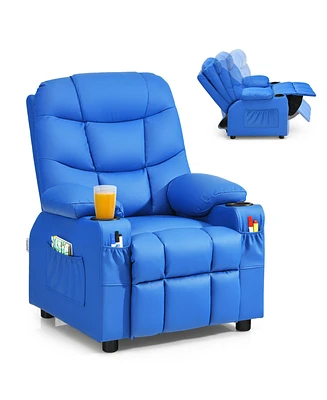 Kids Youth Recliner Chair Pu Leather w/Cup Holders & Side Pockets