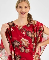 Jm Collection Women's Printed-Chiffon Poncho Top, Created for Macy's