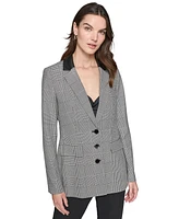 Karl Lagerfeld Paris Women's Plaid Faux-Leather-Collar Button-Down Jacket