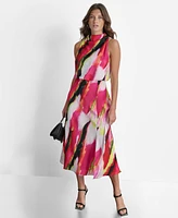 Dkny Women's Marbled-Print Draped-Neck Sleeveless Dress