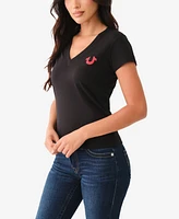 True Religion Women's Crystal Lips V Neck Tee