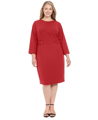 London Times Plus 3/4-Sleeve Tab-Waist Sheath Dress