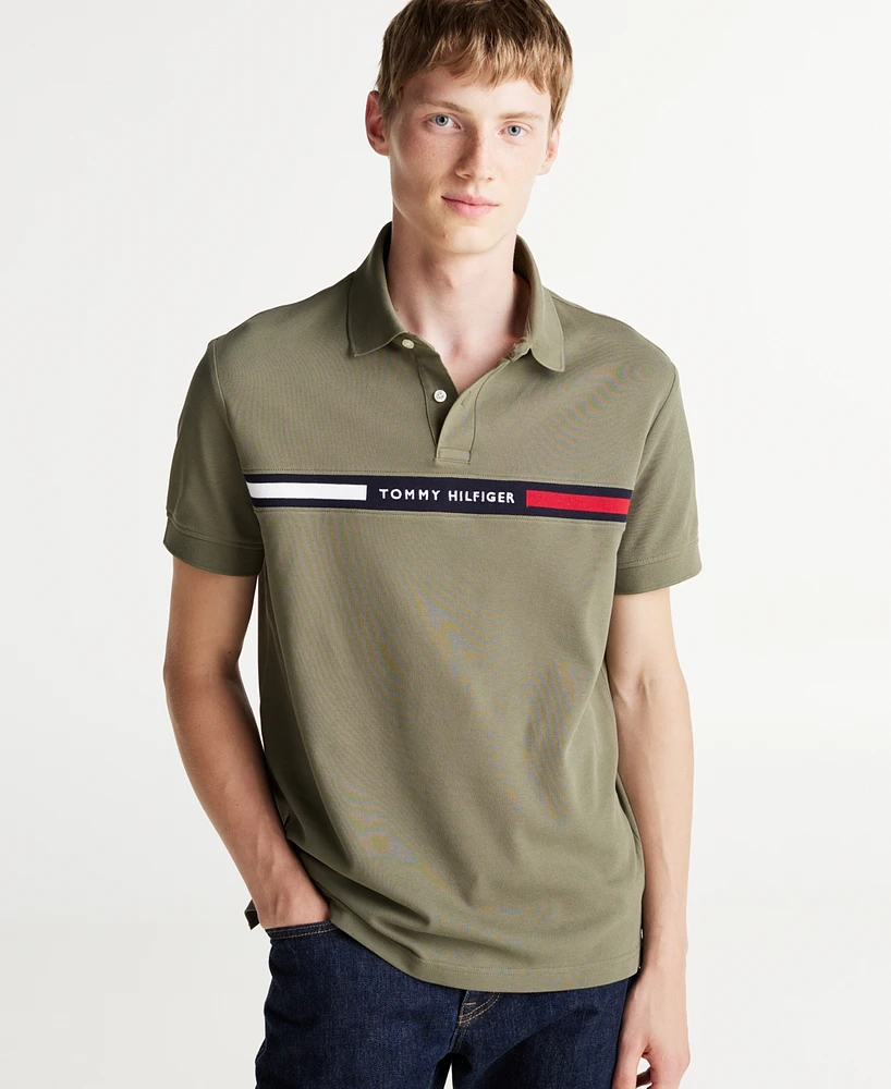 Tommy Hilfiger Men's Short Sleeve Embroidered Chest Stripe Polo Shirt