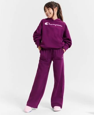 Champion Big Girls Logo Embroidered Tie Hem Hoodie Wide Leg Fleece Sweatpants