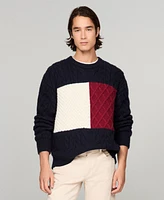 Tommy Hilfiger Men's Cable Knit Crewneck Pullover Long Sleeve Flag Sweater