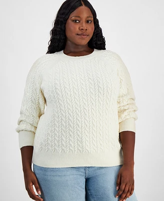 On 34th Trendy Plus Cable-Knit Crewneck Sweater, Created for Macy's