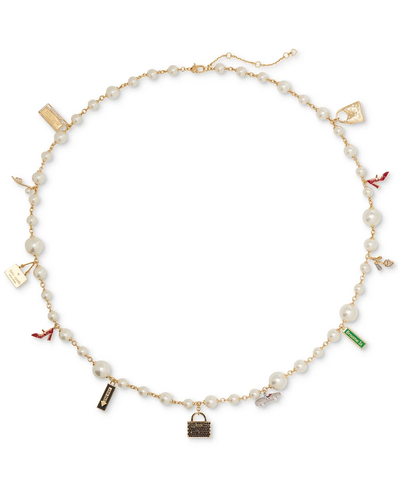 Kate Spade New York Gold-Tone Mixed Charm Imitation Pearl Beaded Statement Necklace, 33" + 3" extender