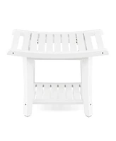 Sugift Heavy Duty Waterproof Bath Stool with Curved Seat and Storage Shelf