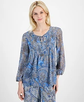 Tommy Hilfiger Women's Pintuck-Pleat Paisley Blouse