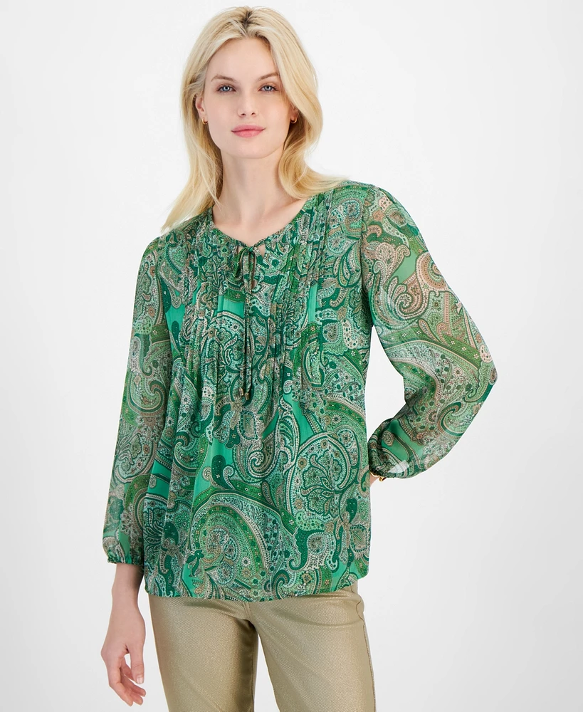 Tommy Hilfiger Women's Pintuck-Pleat Paisley Blouse