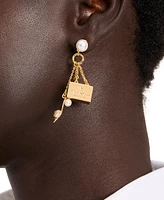 Kate Spade New York Gold-Tone Imitation Pearl, Logo & Shoe Charm Drop Earrings