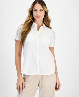 Tommy Hilfiger. Women's Linen-Blend Short-Sleeve Shirt