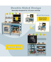 Skonyon 2-In-1 Outdoor Mud Kitchen with Faucet and Extra Chalkboard