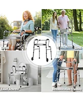 Skonyon Aluminum Heavy-Duty Folding Wheeled Stand-Assist Walker-Gray