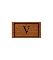 Evergreen Monogram Indoor Outdoor 100% Natural Coir Doormat 28" x 16" | Letter "V"