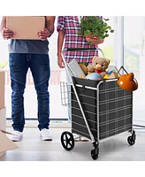 Inolait Folding Shopping Cart with Waterproof Liner Wheels and Basket