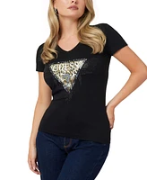 Guess Women's V-Neck Tiger Triangle Logo T-Shirt