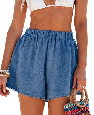 Cupshe Women's Blue Elastic Waist Wide Leg Shorts