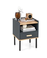 Sugift Nightstand Bedside End Table with Drawer and Open Shelf