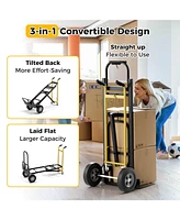 Sugift 3-in-1 Convertible Hand Truck Metal Dolly Cart with 4 Rubber Wheels for Transport-Black