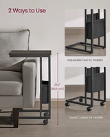 Slickblue C-Shaped Side Table with Fabric Storage Bag & Wheels for Easy Mobility