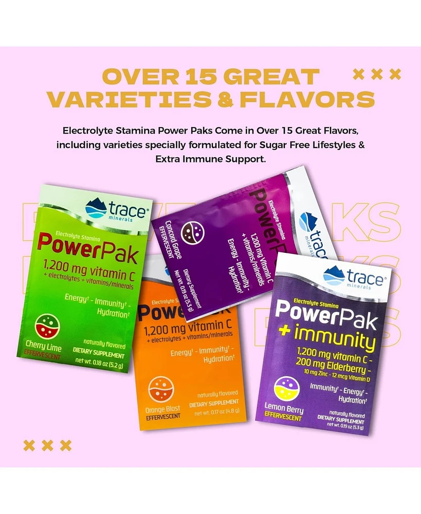 Trace Minerals Power Pak Electrolyte + Immunity Boost Drink Packets | 1200 mg Vitamin C, Elderberry, Zinc, D3, B6, B12 | Immunity, Hydration, & Energy