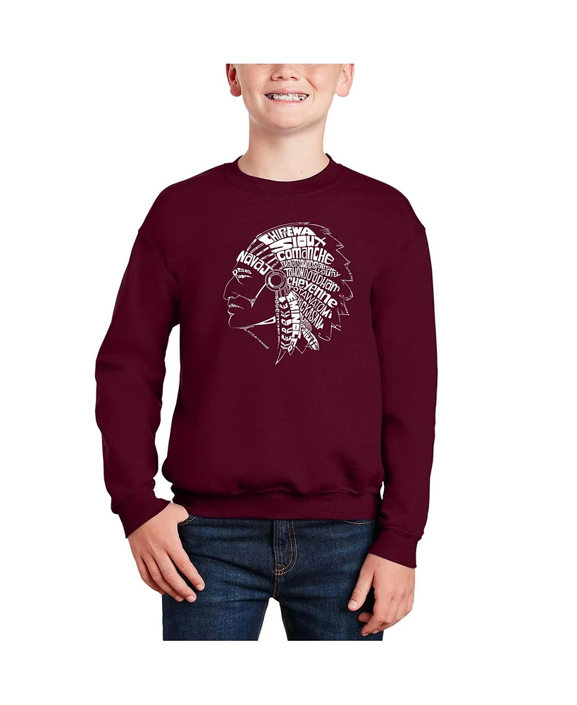 La Pop Art Boys Popular Native American Indian Tribes Word Crewneck Sweatshirt