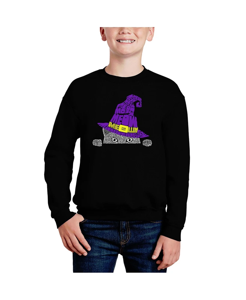 La Pop Art Boys Peeking Witch Cat Word Crewneck Sweatshirt