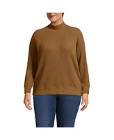 Lands' End Plus Waffle Relaxed Long Sleeve Mock Neck Pullover