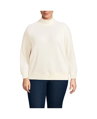 Lands' End Plus Waffle Relaxed Long Sleeve Mock Neck Pullover