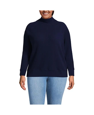 Lands' End Plus Waffle Relaxed Long Sleeve Mock Neck Pullover