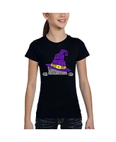 La Pop Art Girls Peeking Witch Cat Word T-Shirt