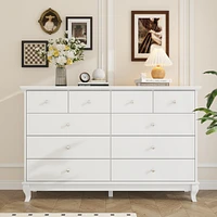 Famapy White 10-Drawer 55.1 in. W Wood Paint Finish Dresser Chest of Drawers Cabinet