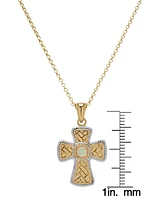 Lab Grown Opal Textured Cross 18" Pendant Necklace (1/8 ct. t.w.) in Sterling Silver & 14k Gold-Plate