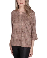 Alfred Dunner Petite Beaded Split-Neck Space-Dye Top