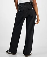 Dollhouse Juniors' High-Rise Wide-Leg Cargo Jeans