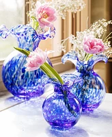 Vietri Hibiscus Glass Cobalt Tortoiseshell Fluted Vase