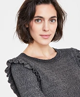 On 34th Women's Ruffle-Trim Crewneck Lurex Sweater, Created for Macy's