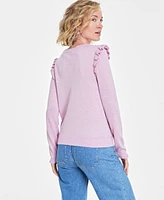 On 34th Women's Ruffle-Trim Crewneck Lurex Sweater, Created for Macy's