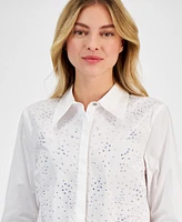 Dkny Jeans Women's Cotton Studded Cropped Shirt