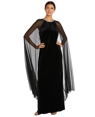 R & M Richards Women's Embellished Velvet Cape Gown