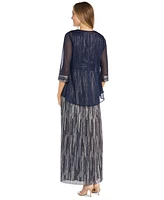 R & M Richards Women's Draped Open-Front Sheer Jacket Metallic Gown