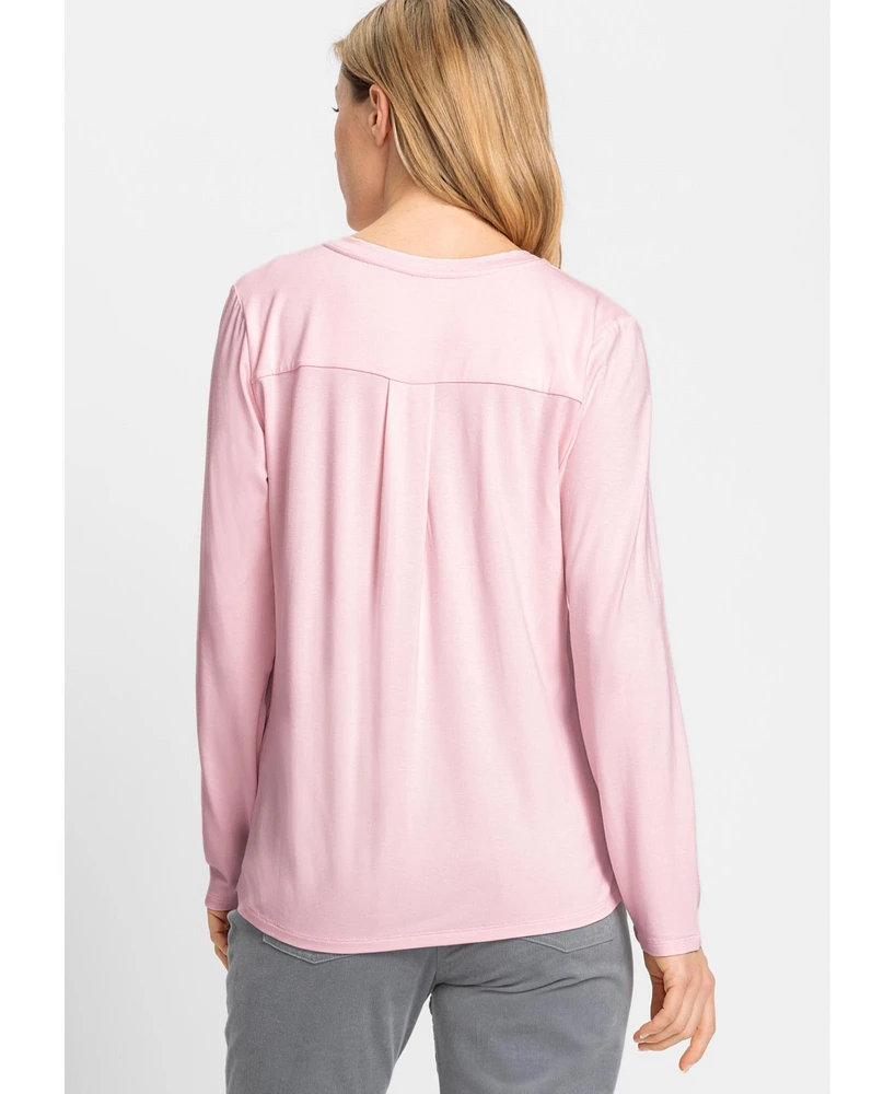 Olsen Women's Long Sleeve V-Neck Solid T-Shirt