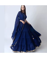 Raas Women's Royal Blue Lehenga Choli with Gold Trim