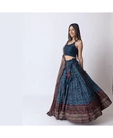 Raas Women's Blue and Maroon Bandhani Printed Chaniya Choli