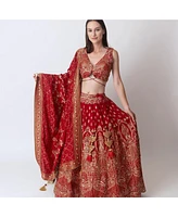 Raas Women's Hand Embroidered Red Banarasi Silk Lehenga Choli