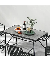 Sugift 49 Inch Patio Rectangle Dining Table with Umbrella Hole